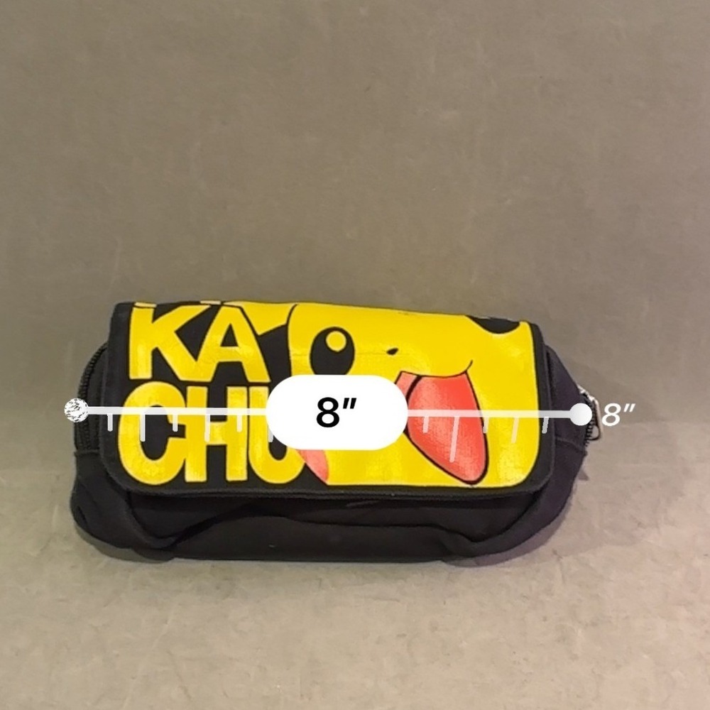 Pokemon Pikachu KA-CHU Canvas Pouch Two Zipper Compartment Case Black Yellow - Picture 4 of 9